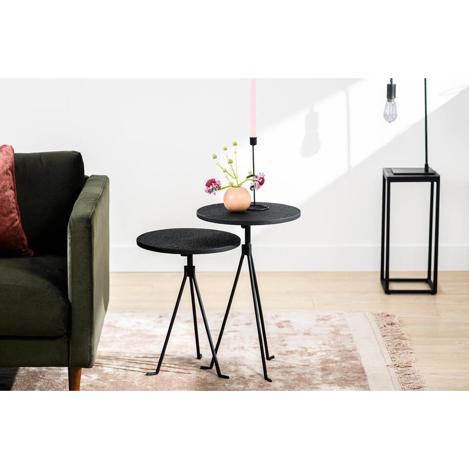 Giga Meubel Salontafel Rond Lava Zwart Ø38cm Set Van 2 5 Giga Meubel Salontafel Rond Lava Zwart Ø38cm Set Van 2 - Afbeelding 3
